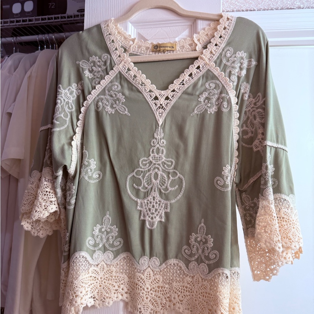 Democracy Sage Green Lace Blouse